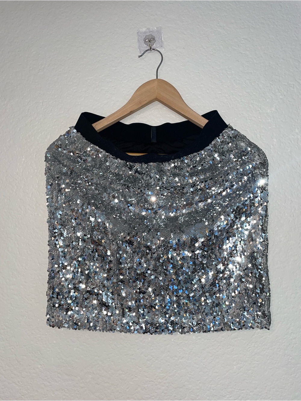 Women Silver Sequin Mini Skirt Fits S or M
